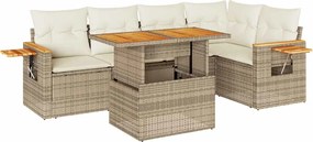 vidaXL Set canapele grădină cu perne 6 piese bej poliratan/lemn acacia