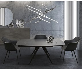 MASA OVALA EXTENSIBILA -STICLA CERAMICA CU PICIOR METALIC - GRI ANTRACIT