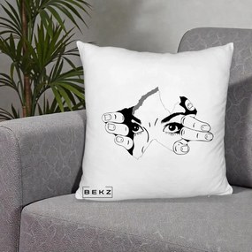 Perna Decorativa Ochi care Rup Suprafata, 40x40 cm, Alb Pufos, Husa Detasabila, Perna Inclusa, BEKZ®