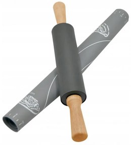Plansa cu sucitor pentru aluat Klausberg KB-7597, 2 piese, 60x40 cm, Silicon si lemn, Gri/Maro