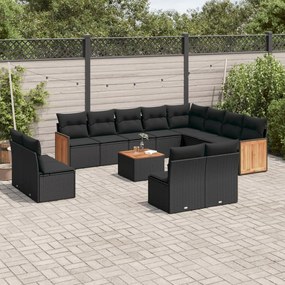 3228155 vidaXL Set mobilier de grădină cu perne, 13 piese, negru, poliratan