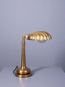 Lampă de birou din alamă antichizată, abajur în formă de scoică, finisaj vintage, 49×18×13 cm, „Shelly"
