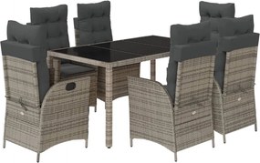 vidaXL Set mobilier de grădină cu perne, 7 piese, gri, poliratan