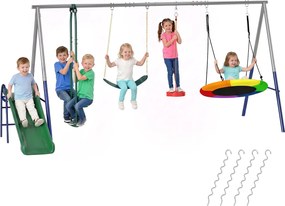 AIYAPLAY Cadru de leagăn 5 in 1 cu tobogan reglabil pe înălțime Cadru cu leagăn tip cuib 382x196 x203 cm Multicolor | Aosom Romania