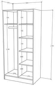 Dulap haaus Remi, 2 Usi, cu polite, Stejar Bronz, 80 x 51 x 170 cm