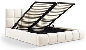 Pat matrimonial crem tapițat din catifea cu spațiu de depozitare cu somieră 180x200 cm Bellis – Micadoni