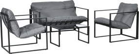 Outsunny Set Mobilier de Exterior cu Măsuță din Sticlă, Canapea, 2 Fotolii și Perne, Gri | Aosom Romania