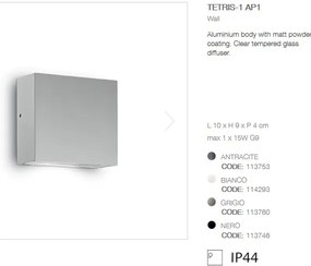 Aplica de perete moderna de exterior cu protectie IP44 TETRIS-1 AP1 gri 113760