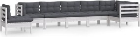 vidaXL Set mobilier de grădină cu perne, 8 piese, alb, lemn masiv pin