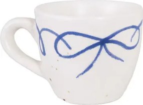 Ceașcă espresso decorativ vintage din ceramică, alb cu detalii albastre „Viola Bow”
