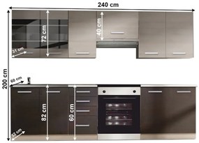Bucatarie GLOBAL430, 2,4 m, stejar deschis+stejar inchis