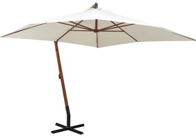 vidaXL Umbrelă de soare suspendată cu stâlp de lemn, 300x300 cm, alb