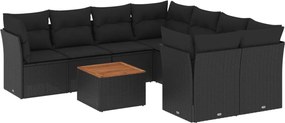 vidaXL Set mobilier de grădină cu perne, 9 piese, negru, poliratan
