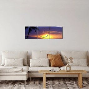 Tablou cu apus de soare deasupra mării (cu ceas) (90x30 cm)