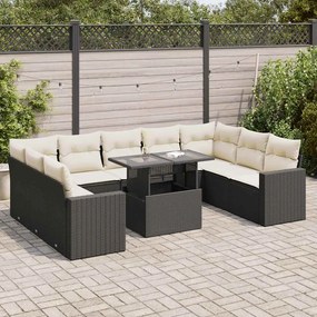 vidaXL Set canapele de grădină cu perne, 10 piese, negru, poliratan