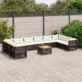 vidaXL Set canapele de grădină cu perne, 11 piese, negru, poliratan
