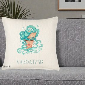 Perna Personalizata Zodiac Varsator Cowgirl, 40x40 cm, Crem Reliefat, Husa Detasabila, Perna Inclusa, BEKZ®