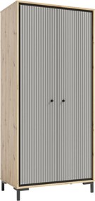 Dulap PARII PA01, stejar artisan/gri, PAL laminat, cu 2 usi, 89x54x196