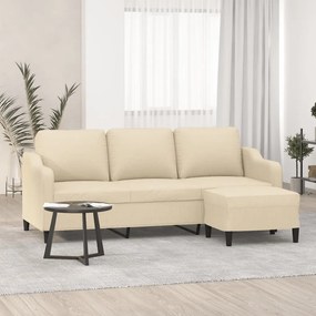 vidaXL Canapea cu 3 locuri cu taburet, crem, 180 cm, material textil