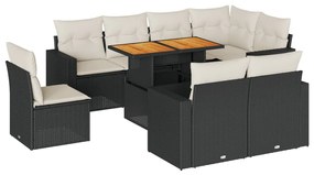 3327052 vidaXL Set mobilier de grădină cu perne, 9 piese, negru, poliratan