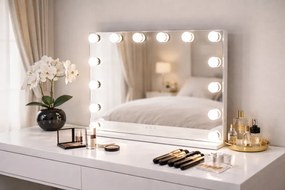 Oglindă cosmetică, sistem iluminare LED cu 3 culori, Senzor Tactil, Luminozitate Reglabilă, Port de încărcare USB, Alb, 80x65 cm