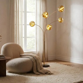 Lampa de podea moderna cu 5 globuri sticla aurie LIQUID DIAMOND