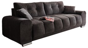 Canapea extensibila Felipe, 3 locuri, catifea, culoare gri, 4 perne incluse