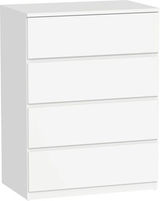 HOMCOM Comodă cu 4 Sertare, Organizator de Depozitare cu Ghidaje Metalice și Mânere cu Caneluri, 60x40x80 cm, Alb | Aosom Romania