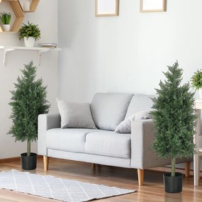HOMCOM Arbori Topiari de Cedru Artificial, Set de 2 Plante Artificiale în Ghivece, Plante Decorative, 38x12.5x90 cm, Verde | Aosom Romania