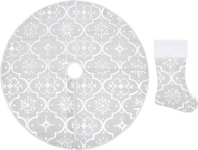 vidaXL Covor fustă de brad Crăciun cu șosetă, alb, 90 cm, țesătură