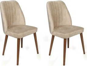 Set 2 scaune ALFA-464 V2, bej/nuc, stofa catifelata/metal, 50x49x90 cm