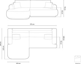 Coltar extensibil stanga 5 locuri, modular, cu lada depozitare, Ella, Micadoni Home, 271x174x94 cm, catifea, bej deschis