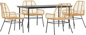 vidaXL Set de sufragerie de grădină 5 piese sticlă maro din poli ratan