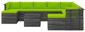 Set mobilier gradina din paleti cu perne, 11 piese, lemn de pin verde aprins, 1, 11