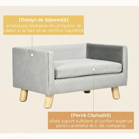 PawHut Canapea pentru Câini și Pisici cu Pernă, Culcuș pentru Animale din Catifea și Lemn, 64x45x36 cm, Gri | Aosom Romania