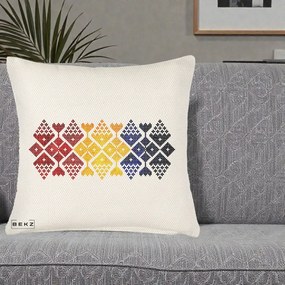 Perna Personalizata Motiv Tricolor Romanesc Broderie, 40x40 cm, Crem Reliefat, Husa Detasabila, Perna Inclusa, BEKZ®