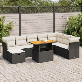 3327987 vidaXL Set mobilier grădină perne 9 piese negru poliratan/lemn acacia