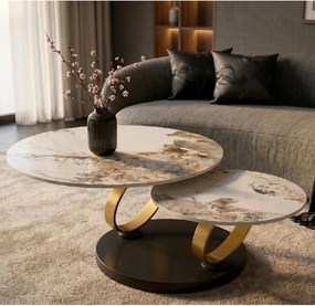Masuta de cafea moderna cu doua blaturi rotative din ceramica DANCING RINGS 80-135cm
