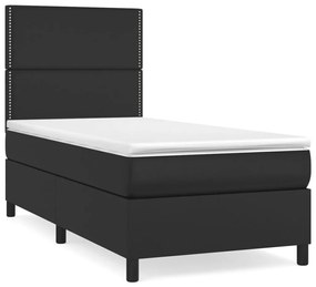 3142767 vidaXL Pat box spring cu saltea, negru, 100x200 cm, piele ecologică