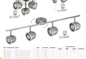 Plafoniera moderna cu 6 spoturi directionabile Palmer 4926SS SRT