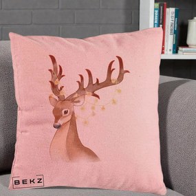Perna Decorativa Ren cu Luminite de Craciun, 40x40 cm, Roz, Husa Detasabila, Perna Inclusa, BEKZ®