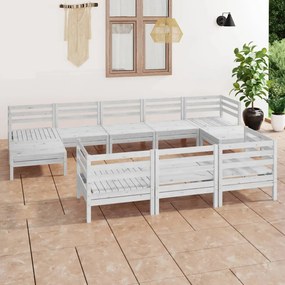 3083385 vidaXL Set mobilier relaxare grădină, 10 piese, alb, lemn masiv de pin