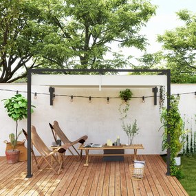 Outsunny Pergolă 3 x 4m Montată pe Perete, Pergolă Metalică cu Acoperiș Retractabil pentru Grătar, Grădină, Terasă, Deck | Aosom Romania
