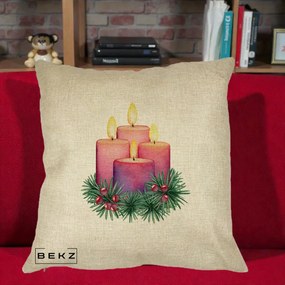 Perna Decorativa Lumanari Advent Roz-Violet, 40x40 cm, Crem, Husa Detasabila, Perna Inclusa, BEKZ®