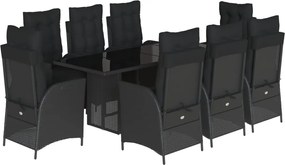 vidaXL Set mobilier de grădină cu perne, 9 piese, negru, poliratan