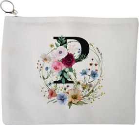 Portfard Cosmetice tip Plic, Cu litera P in Coronita Florala, 23x18 cm, Alb, BEKZ®