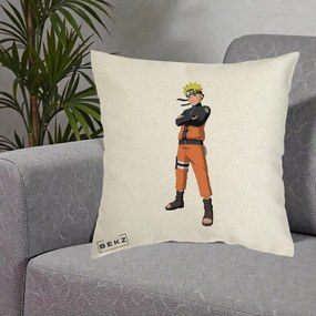 Perna Personalizata Naruto Uzumaki Portret Complet, 40x40 cm, Ecru, Husa Detasabila, Perna Inclusa, BEKZ®
