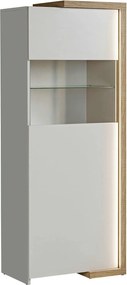 Vitrina DASAR, grej/stejar, PAL laminat/sticla, 64x40x163 cm