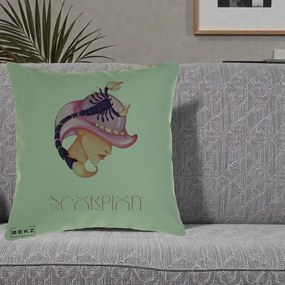 Perna Personalizata Zodiac Scorpion Cowgirl, 40x40 cm, Verde, Husa Detasabila, Perna Inclusa, BEKZ®
