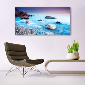 Tablou pe panza canvas Sea Stones Beach Peisaj Albastru Gri Roz